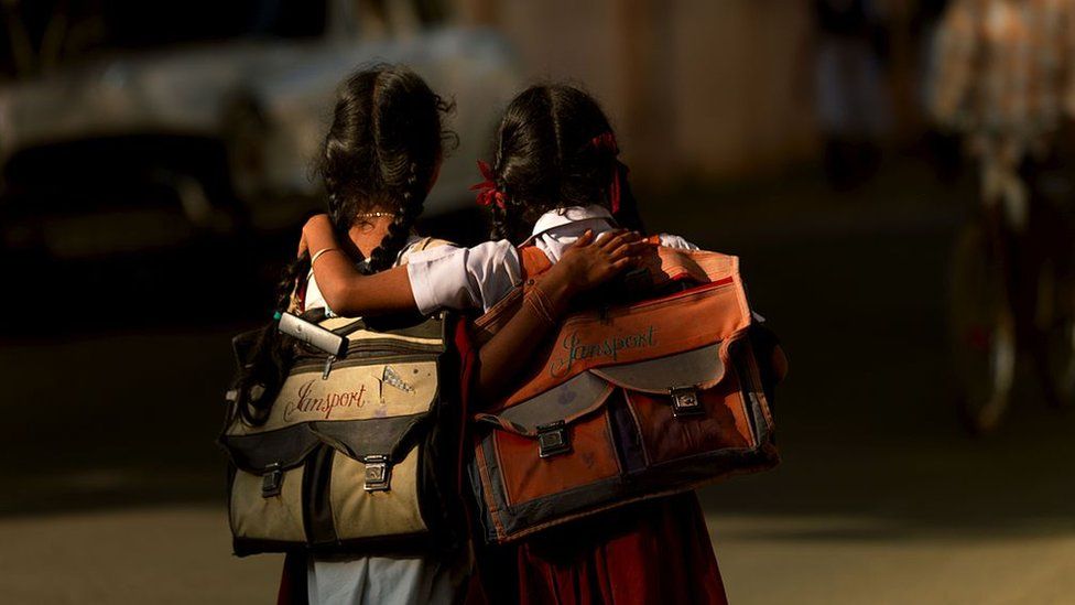 Schoolgirls in Pondichery, India on February 06, 2008.