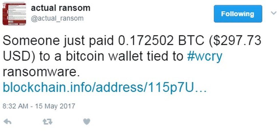 WannaCry payment tweet