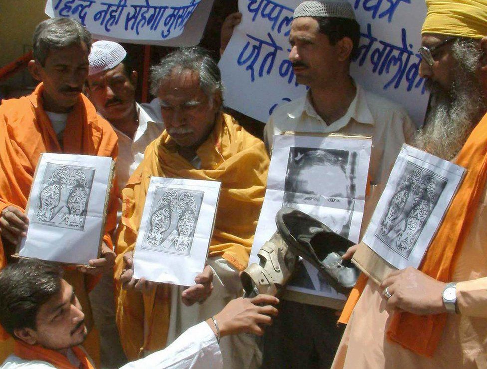 A protest in India after Ganesha images appear on flip-flops in India