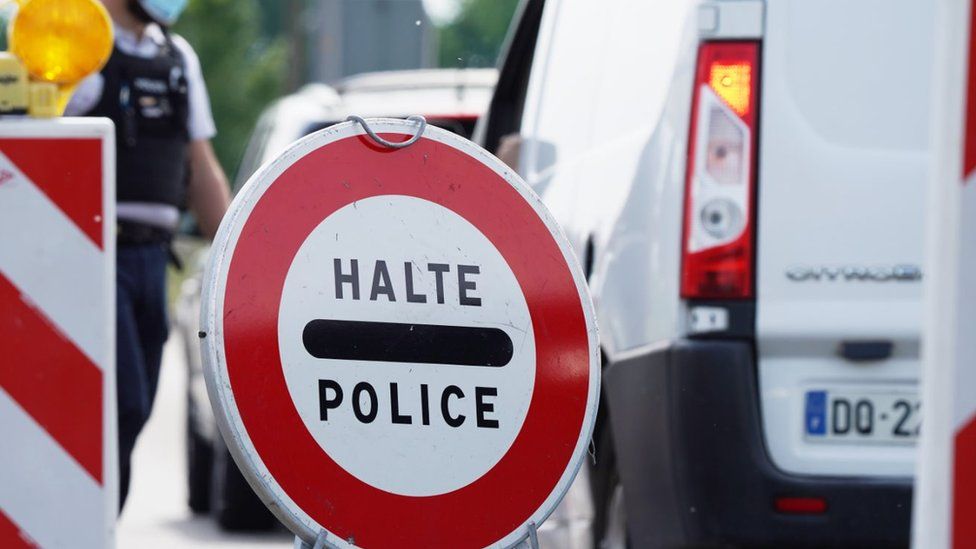 File pic of police halt sign near Strasbourg