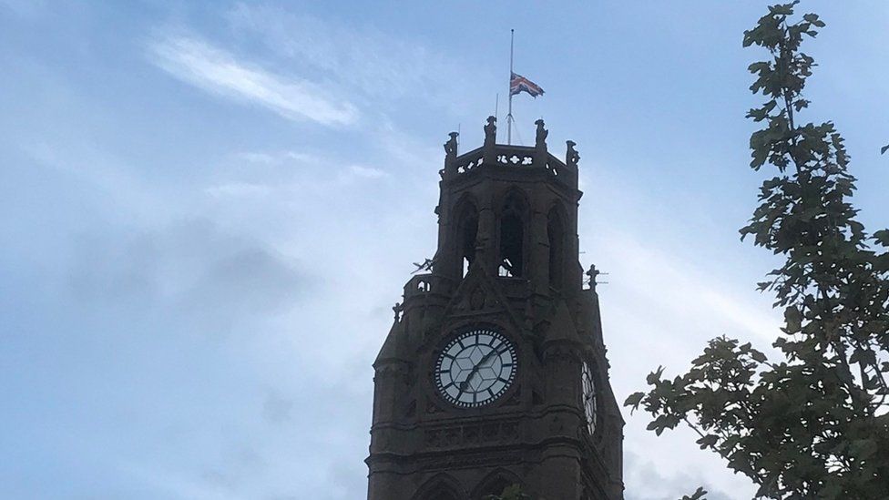 Flag at half mast on Barrow Town Hall