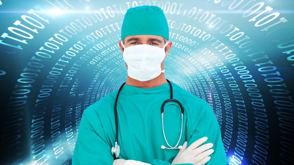 Surgeon surrounded by data