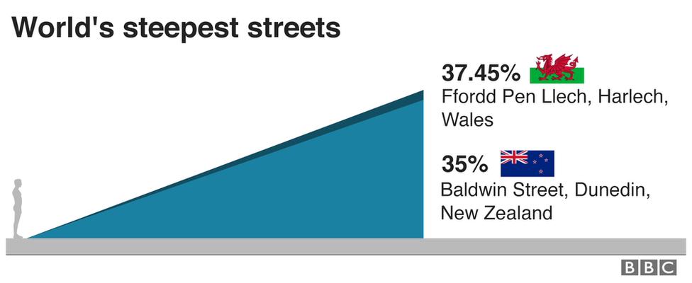 A graph comparing the steepness of streets in Wales and New Zealand