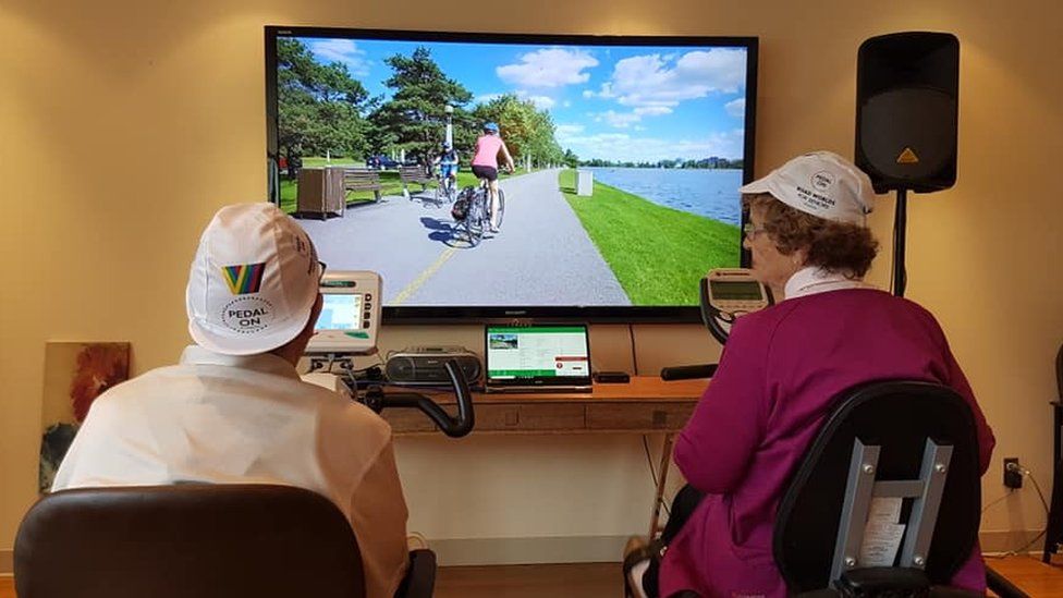 Road World For Seniors participants in a nursing home in Canada