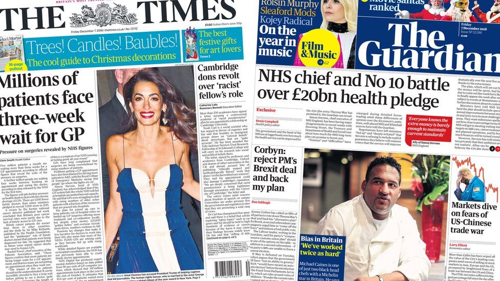 Composite image showing Times and Guardian front pages