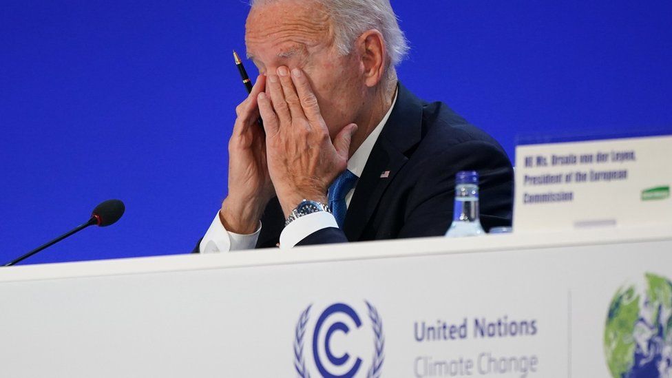 President Biden rubs his eye during a plenary session at COP26 last year in Glasgow
