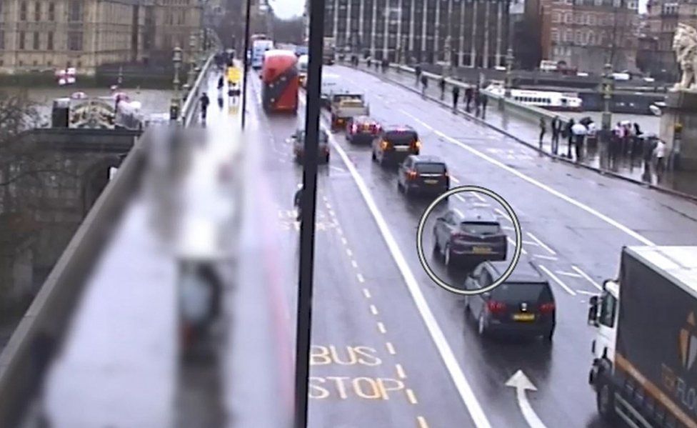 Westminster terrorist Khalid Masood driving along Westminster Bridge in a hired SUV