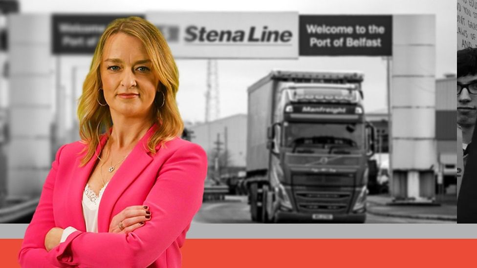 montage of Laura Kuenssberg and an representation  from the Port of Belfast