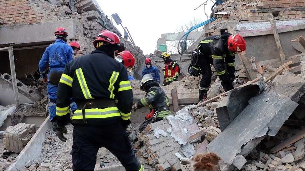Rescue workers in Rzhyshchiv
