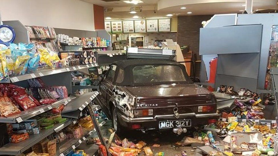 Sports car in Subway store
