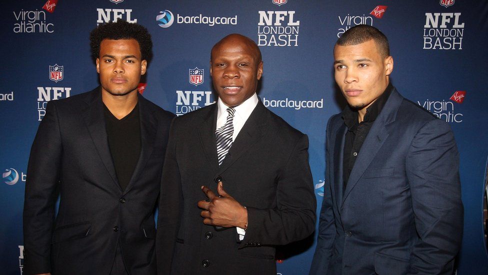 Sebastian Eubank, left, pictured with his father, Chris Eubank, and brother Chris Eubank Junior.