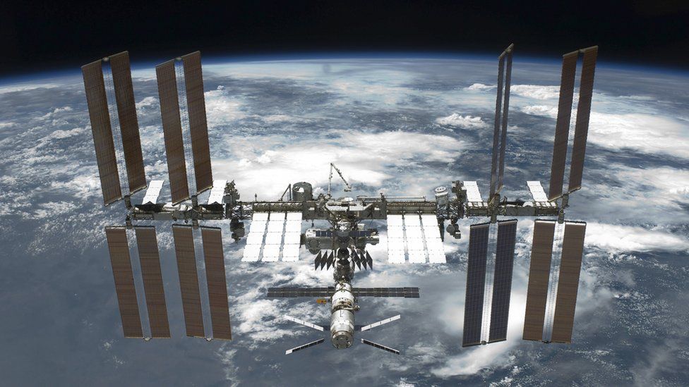 The International Space Station in orbit around the earth