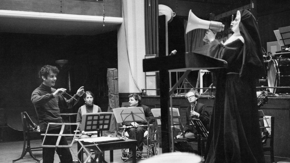 Sir Peter Maxwell Davies conducts Welsh soprano Mary Thomas in a rehearsal for Revelation And Fall. 1968