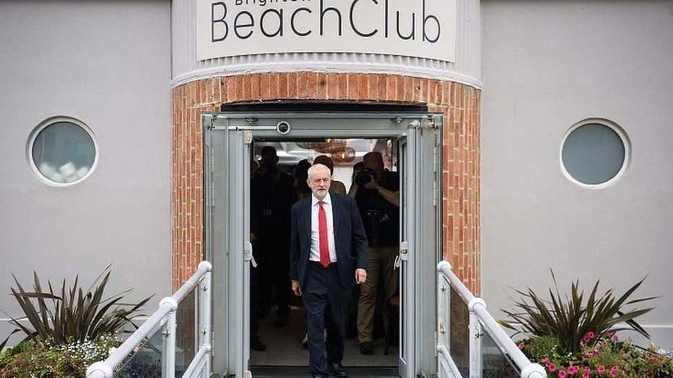 Jeremy Corbyn leaving the Brighton Beach Club