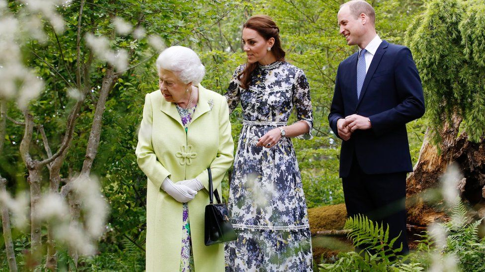 Britain's Queen Elizabeth II, The Duchess of Cambridge, and the Duke of Cambridge