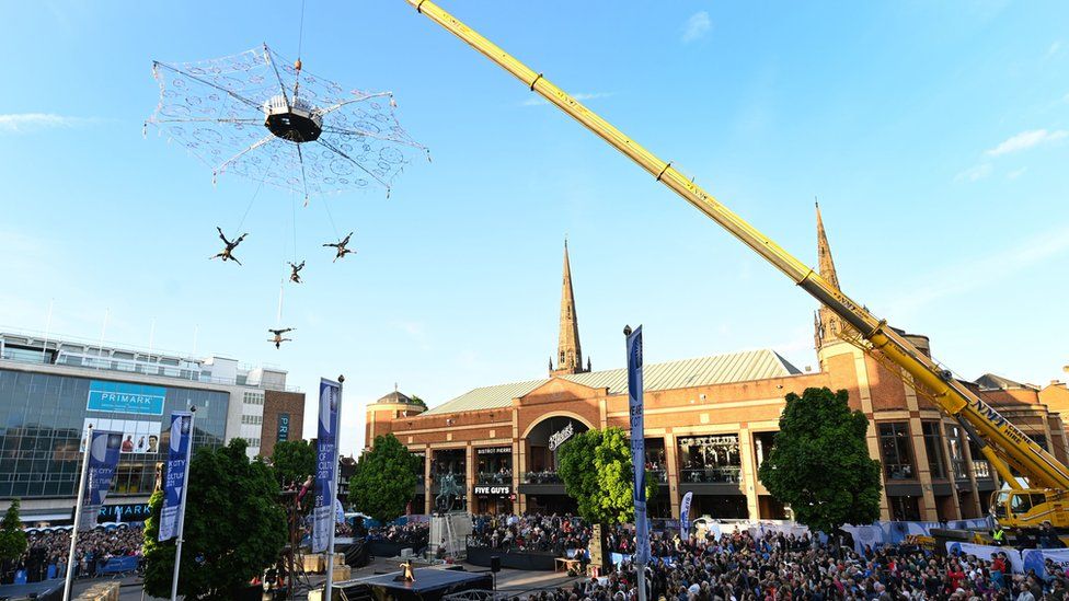 Aerial performers in Broadgate, Coventry