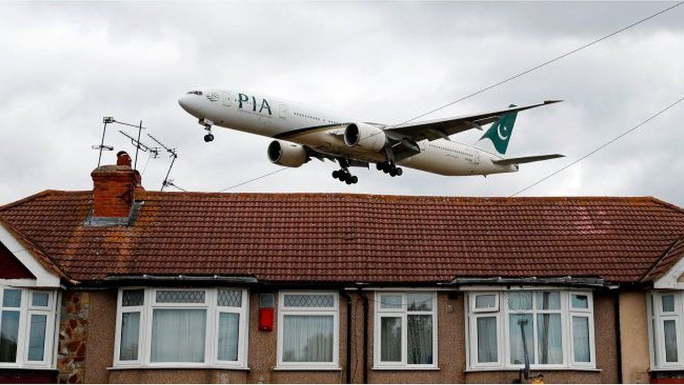 Pakistan Airlines flight comes into land at Heathrow