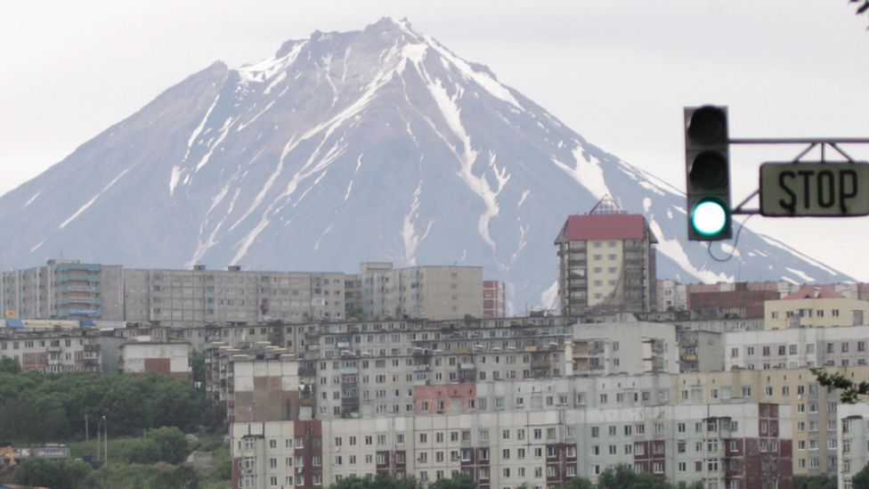 Klyuchevskaya Sopka towers above the city of Petropavlovsk-Kamchatskiy, eastern Russia. File photo