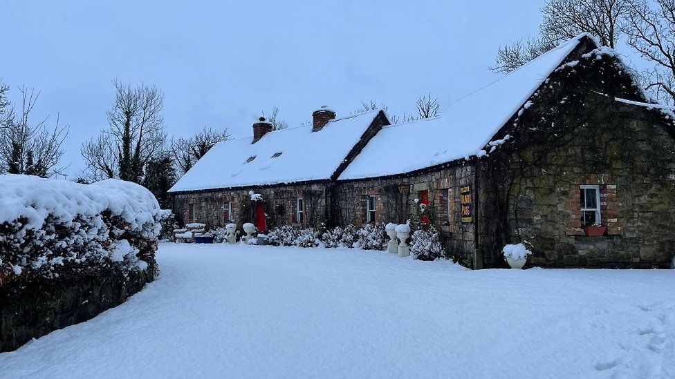 House covered in snow in Derrylin, County Fermanagh