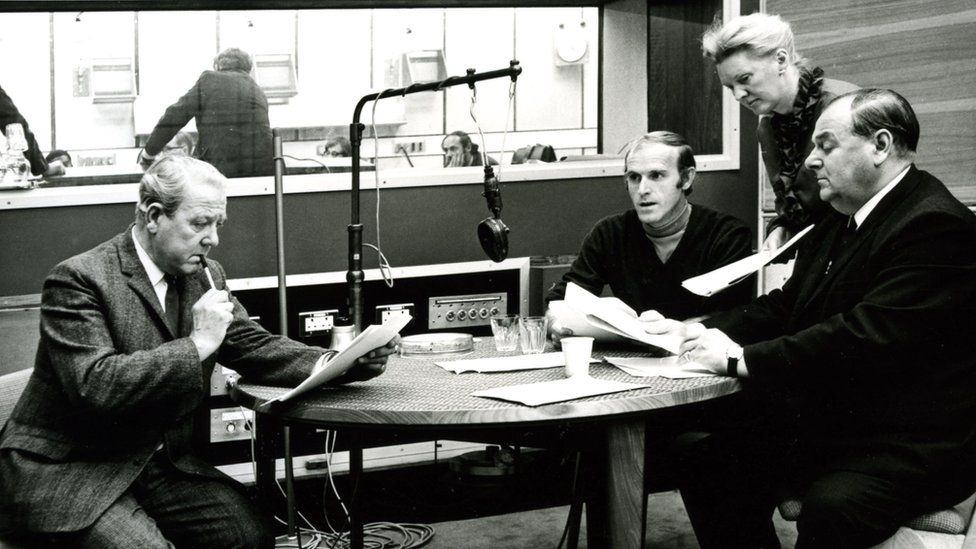 Skipp (third right) in the recording studio in 1971