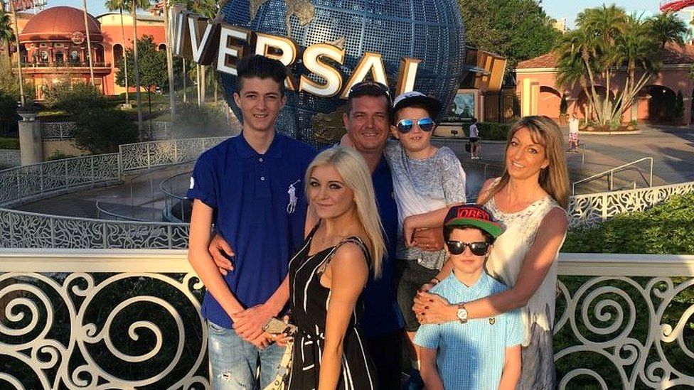 Lauren Danks with her parents and three younger brothers on a family holiday to Universal Studios