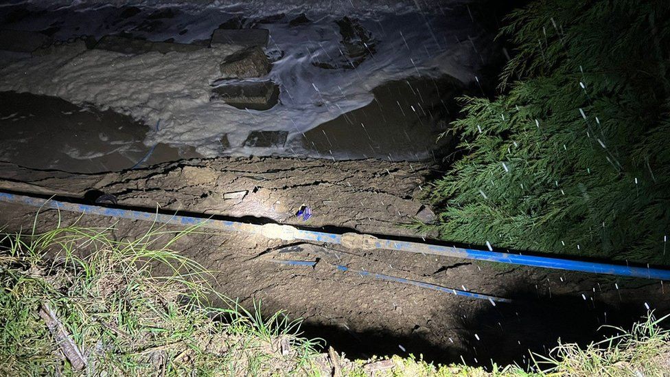 Exposed water main pipe at Hemsby