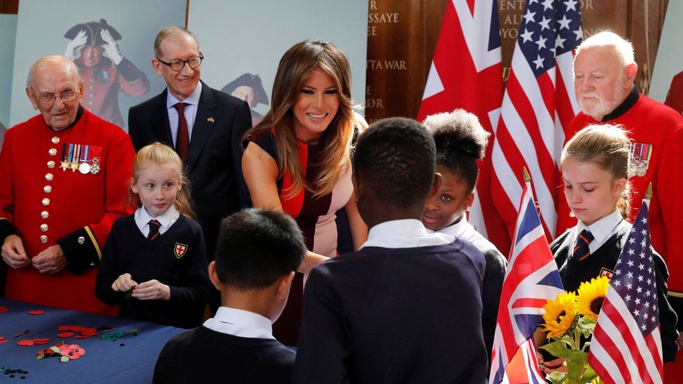 Melania meets Chelsea pensioners and schoolchildren July 2018