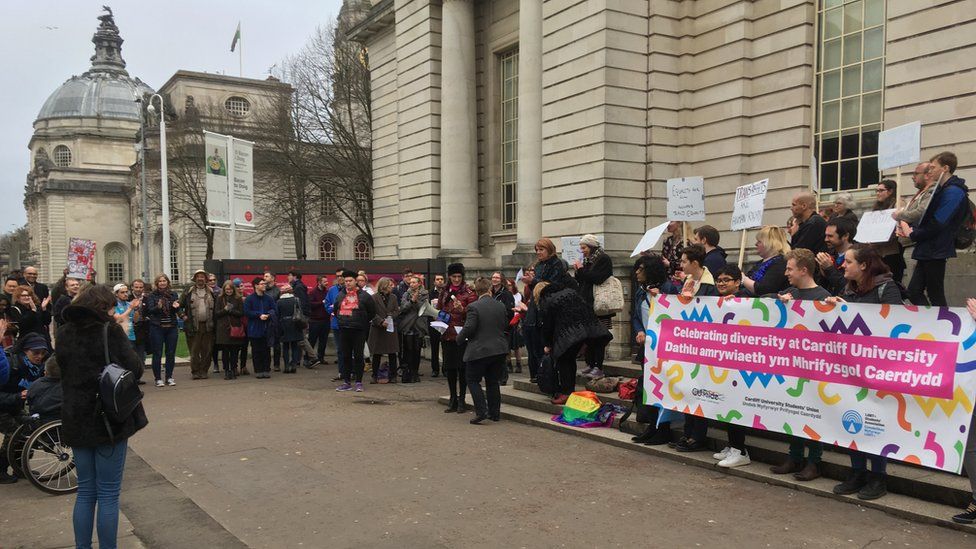 Trans rally outside City Hall in Cardiff