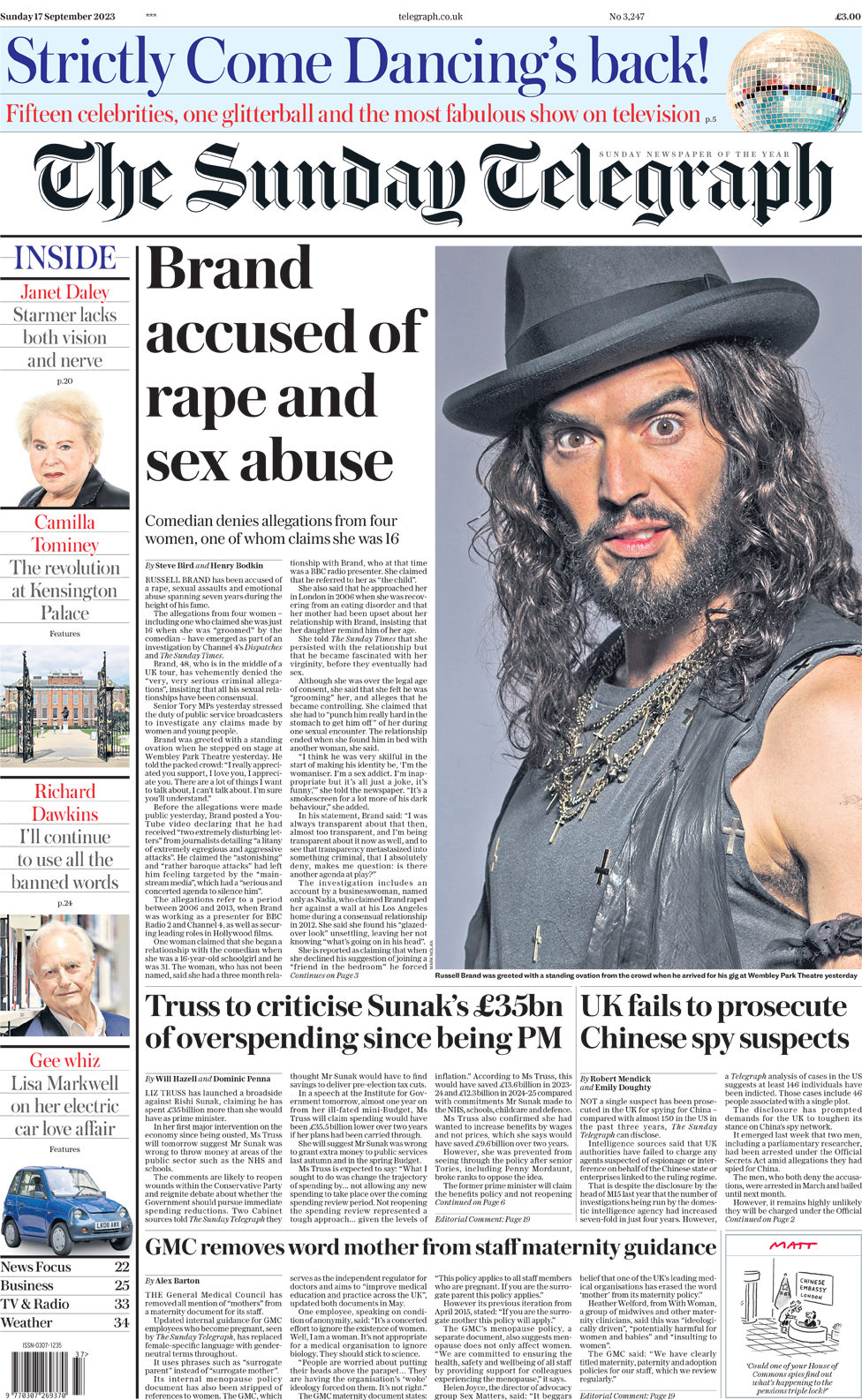 Первая страница Sunday Telegraph