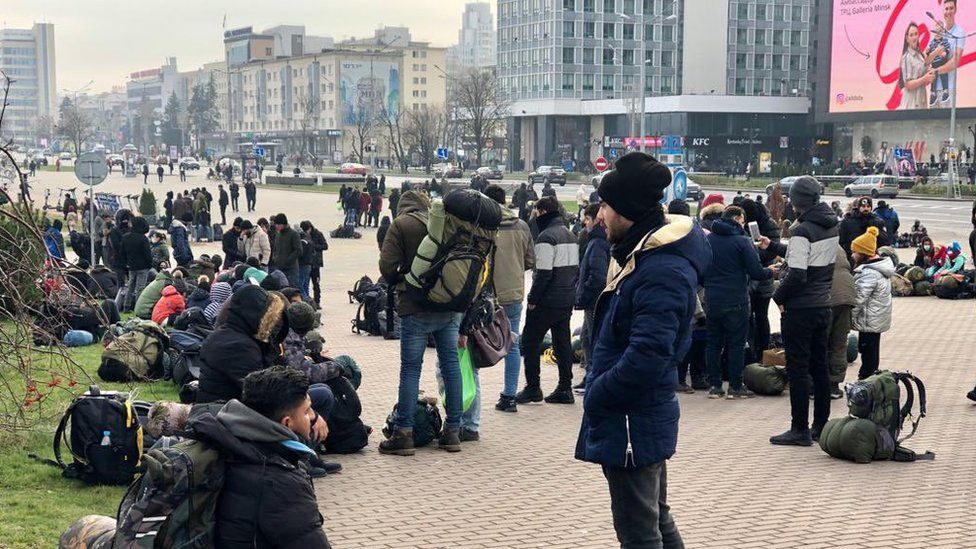 migrants in central Minsk