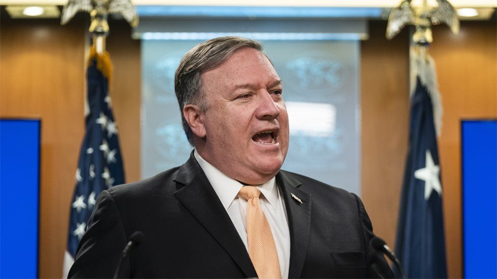 US Secretary of State Mike Pompeo speaks to reporters in Washington (22 April 2019)