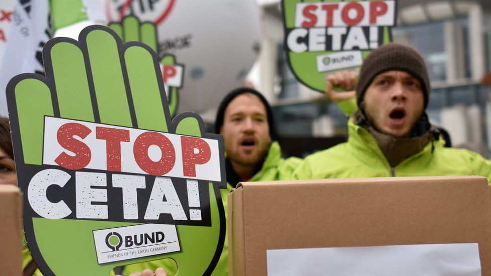 Protests against CETA in front of the Chancellery in Berlin, Germany, on 12 October 2016