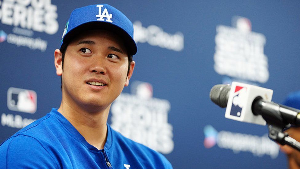 Shohei Ohtani speaks to the media during the 2024 Seoul Series Los Angeles Dodgers Workout at Gocheok Sky Dome on Saturday, March 16, 2024 in Seoul, South Korea.