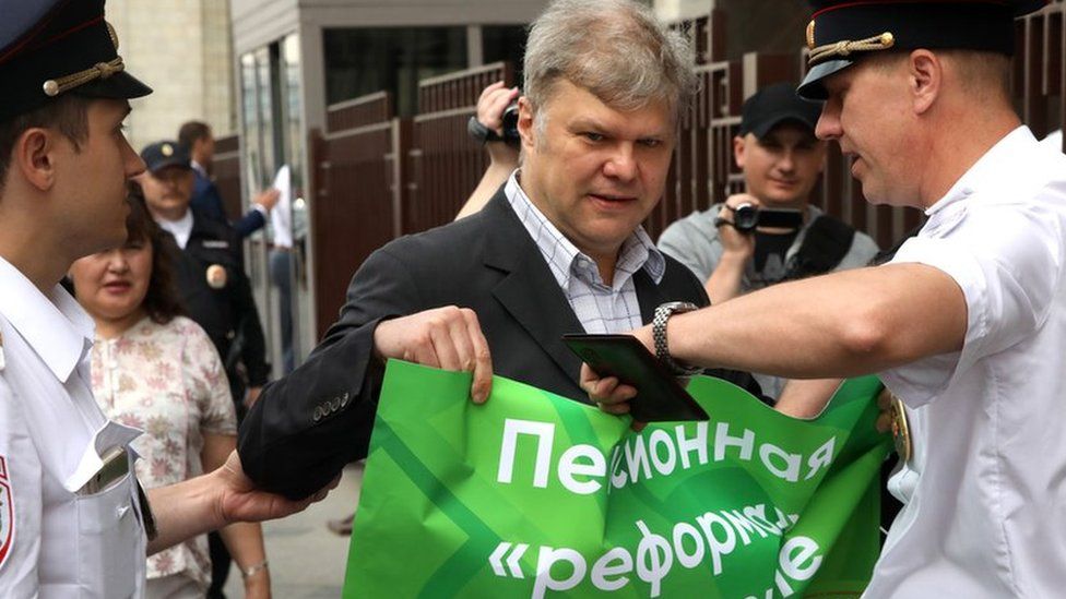 Opposition politician Sergei Mitrokhin was detained during a one-person protest against the plans in Moscow earlier this month