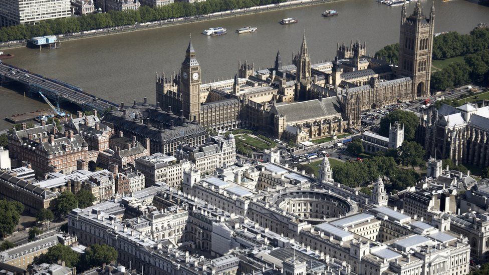 An aerial view of Westminster an Whitehall