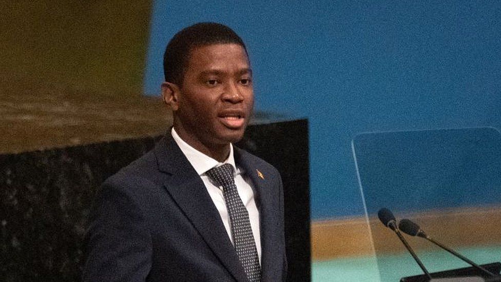 The Prime Minister of Grenada, Dickon Mitchell, addresses the 77th session of the United Nations General Assembly at UN headquarters in New York City on September 24, 2022.