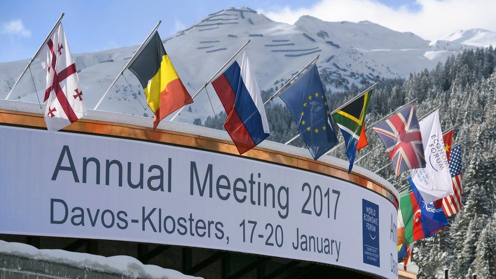 A photo shows the Congress Centre on the eve of the opening day of the World Economic Forum, on January 16, 2017 in Davos. Inequality will be among the issues topping the agenda as the world's political and business elite meet in Davos from January 17 to 20, when 3,000 people will gather for the annual meeting of the World Economic Forum.