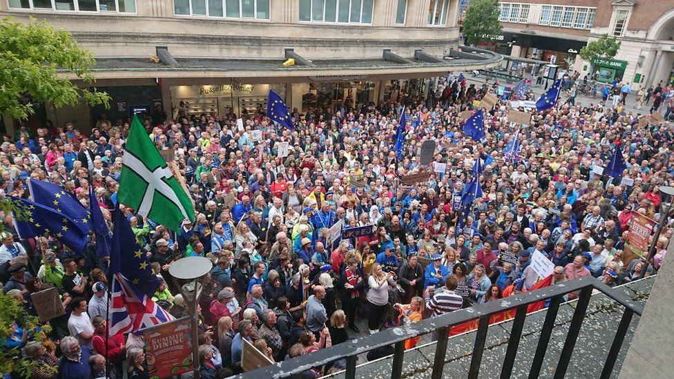 A photograph from above of crowds in Exeter