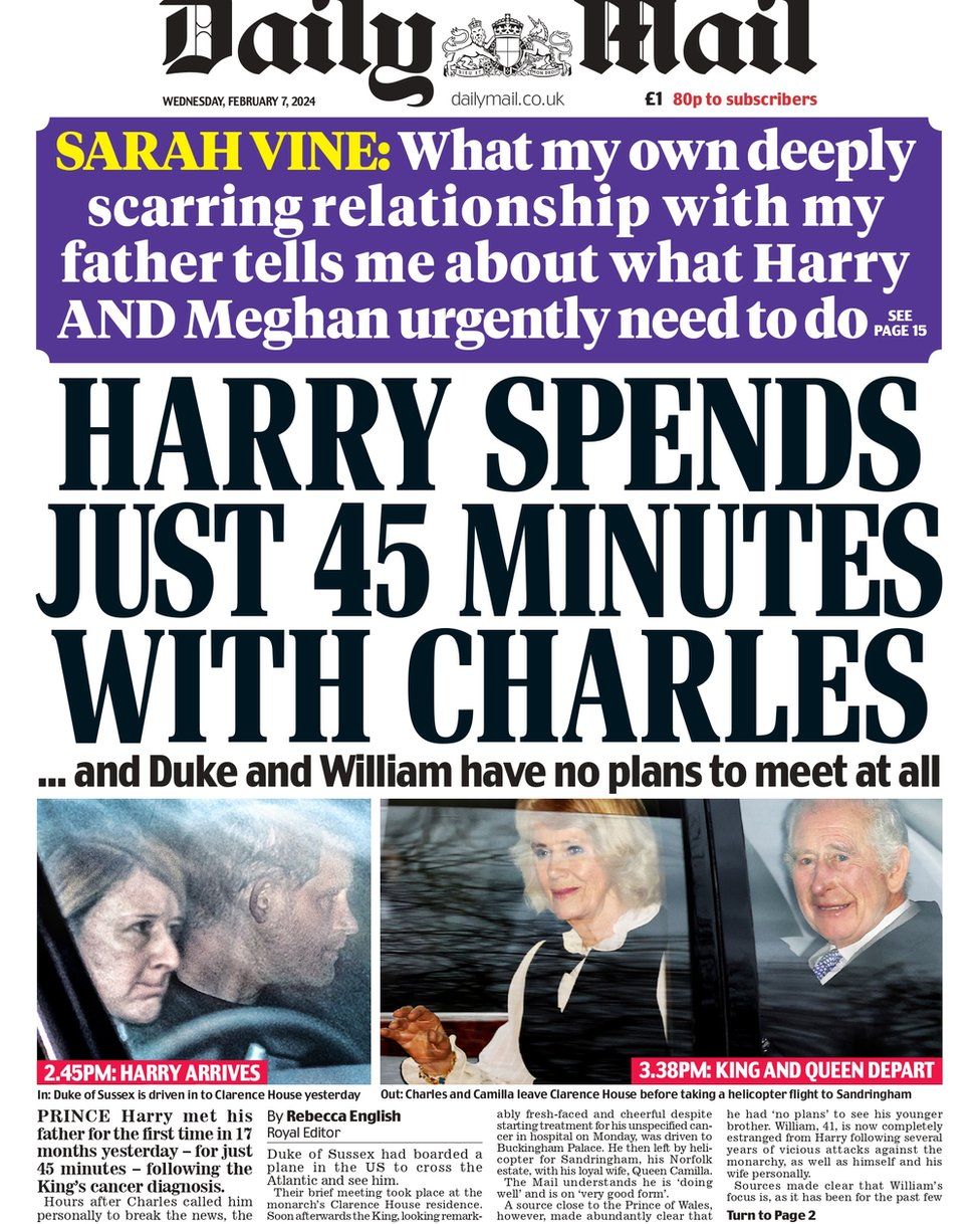 Newspaper headlines: Prince Harry's 'dash to see Charles' and King's 'brave  face' - BBC News