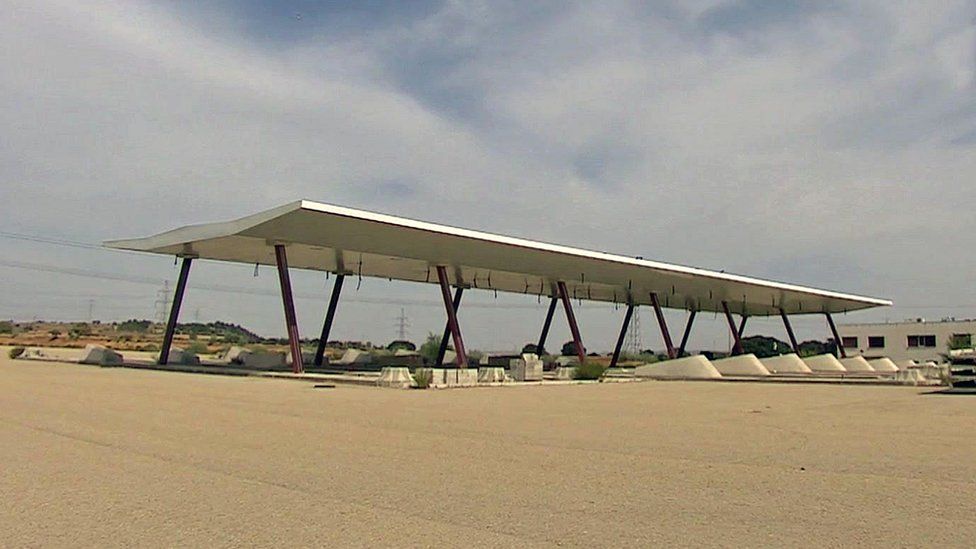 Half-built motorway toll-booths