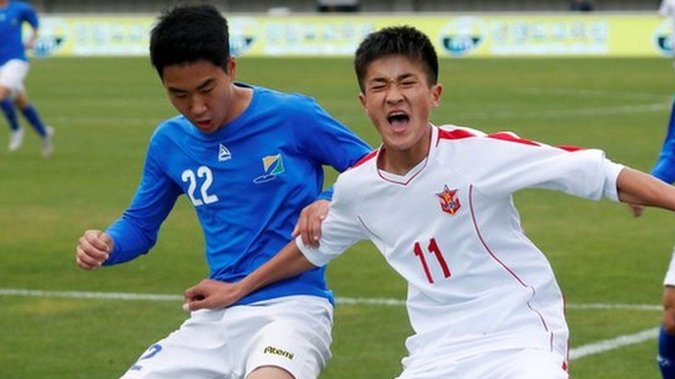 South and North Korea"s youths play a soccer game during the 5th Ari Sports Cup in Chuncheon