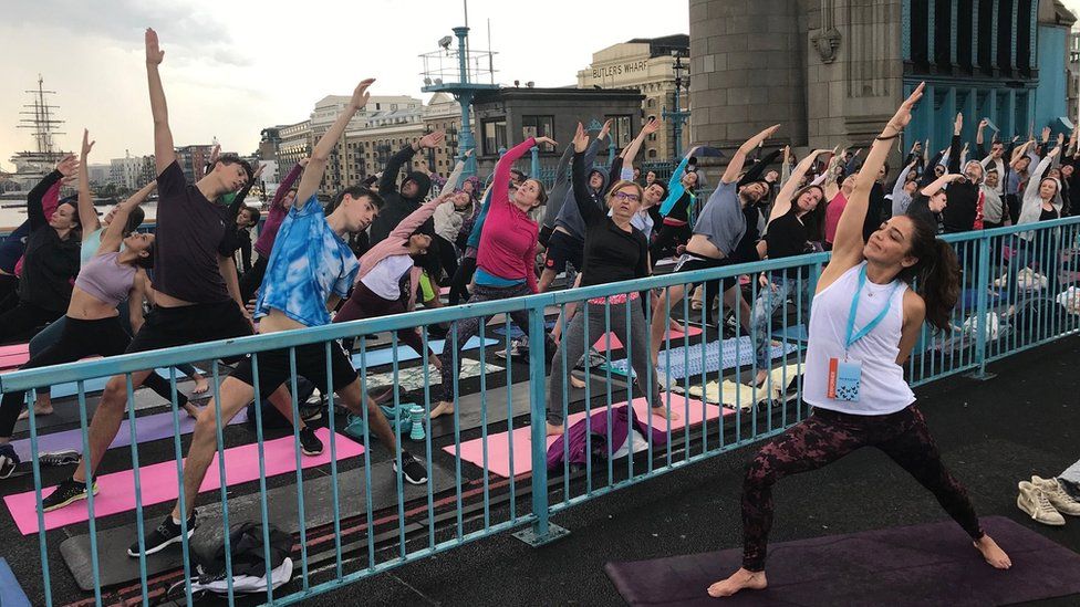Yoga session on Tower Bridge