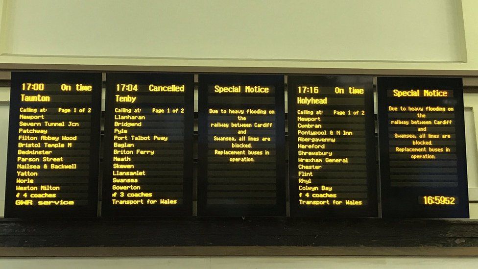 Departure boards at Cardiff Central