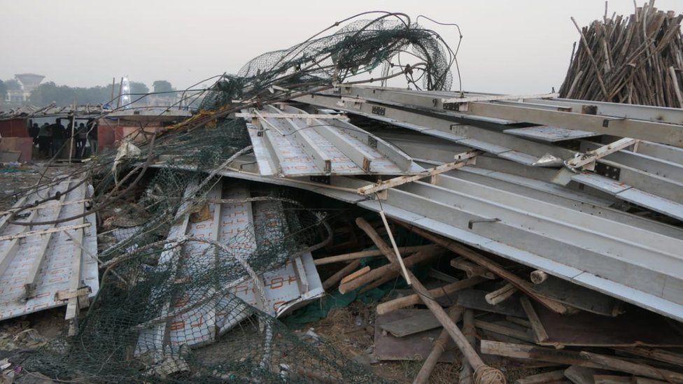 Bridge collapsed over river