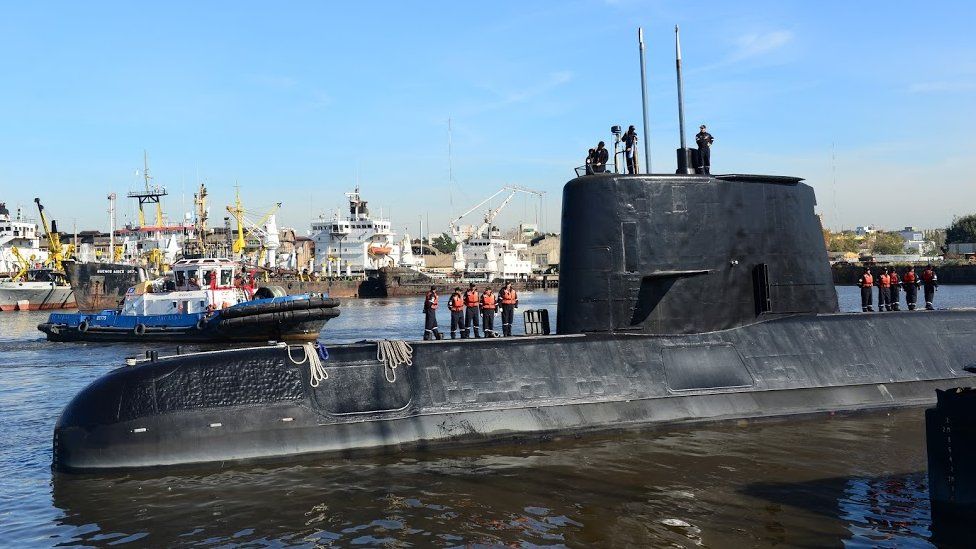 Handout picture and released by the Argentine Navy showing submarine ARA San Juan docked in Buenos Aires, 18 November 2014