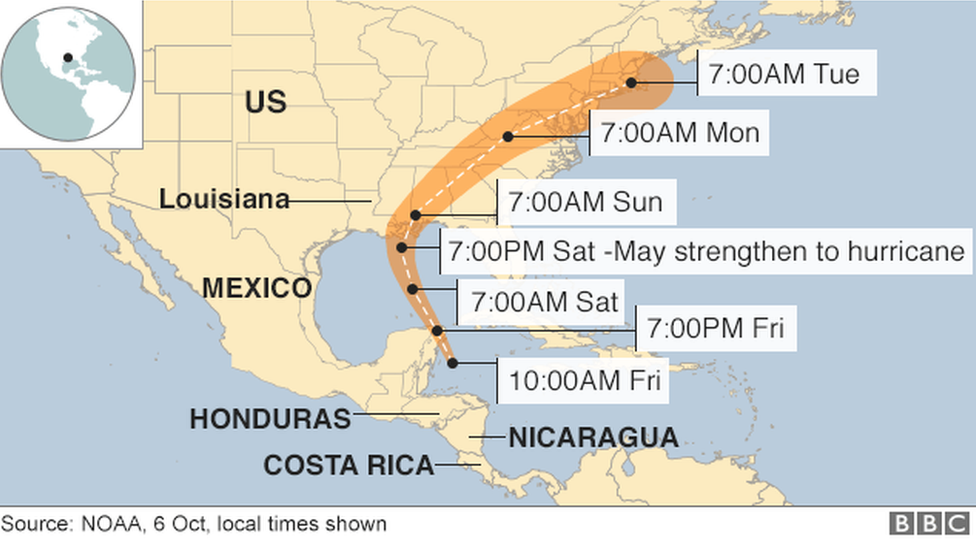 Map showing path of storm Nate