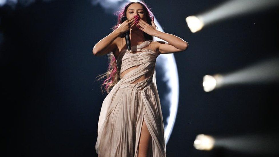Eden Golan blows a kiss to the crowd after her performance in the second Eurovision semi-final on Thursday