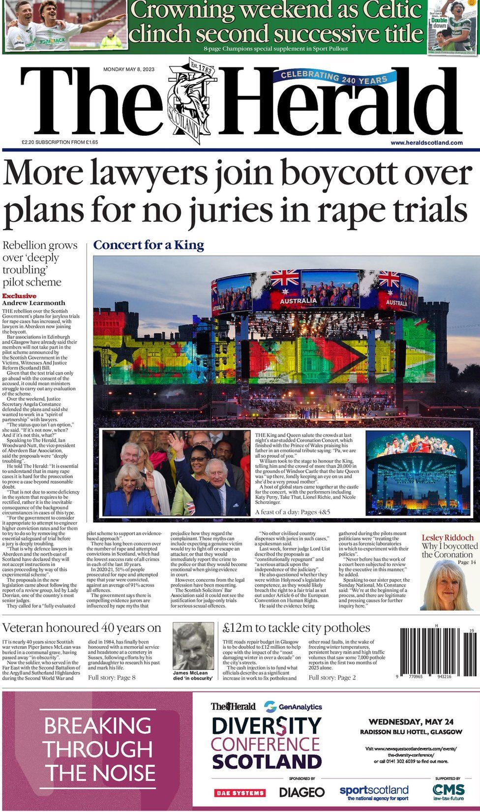 Scotland's papers William's Coronation pride and lawyer 'rebellion