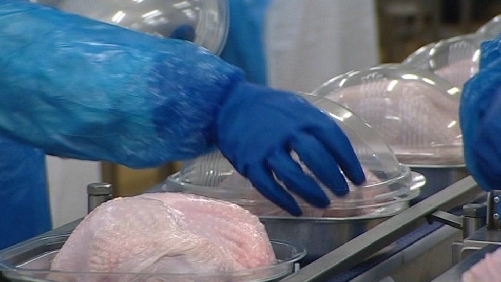 Workers packaging chickens at Banham Poultry, Attleborough