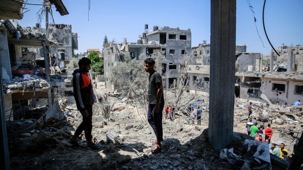 The site of destroyed houses in the northern Gaza strip